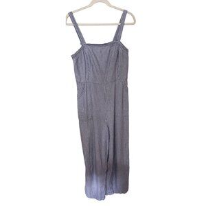 Old Navy Womens Linen Blend Striped Jumpsuit L Blue White Beachy Coastal Resort